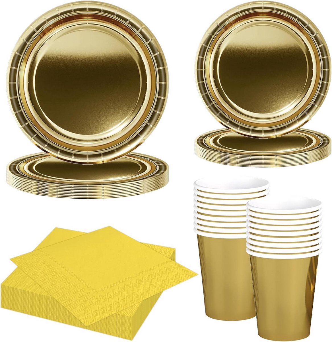 68-delig Gouden Servies Set: Borden, Bekers & Servetten voor Feestjes