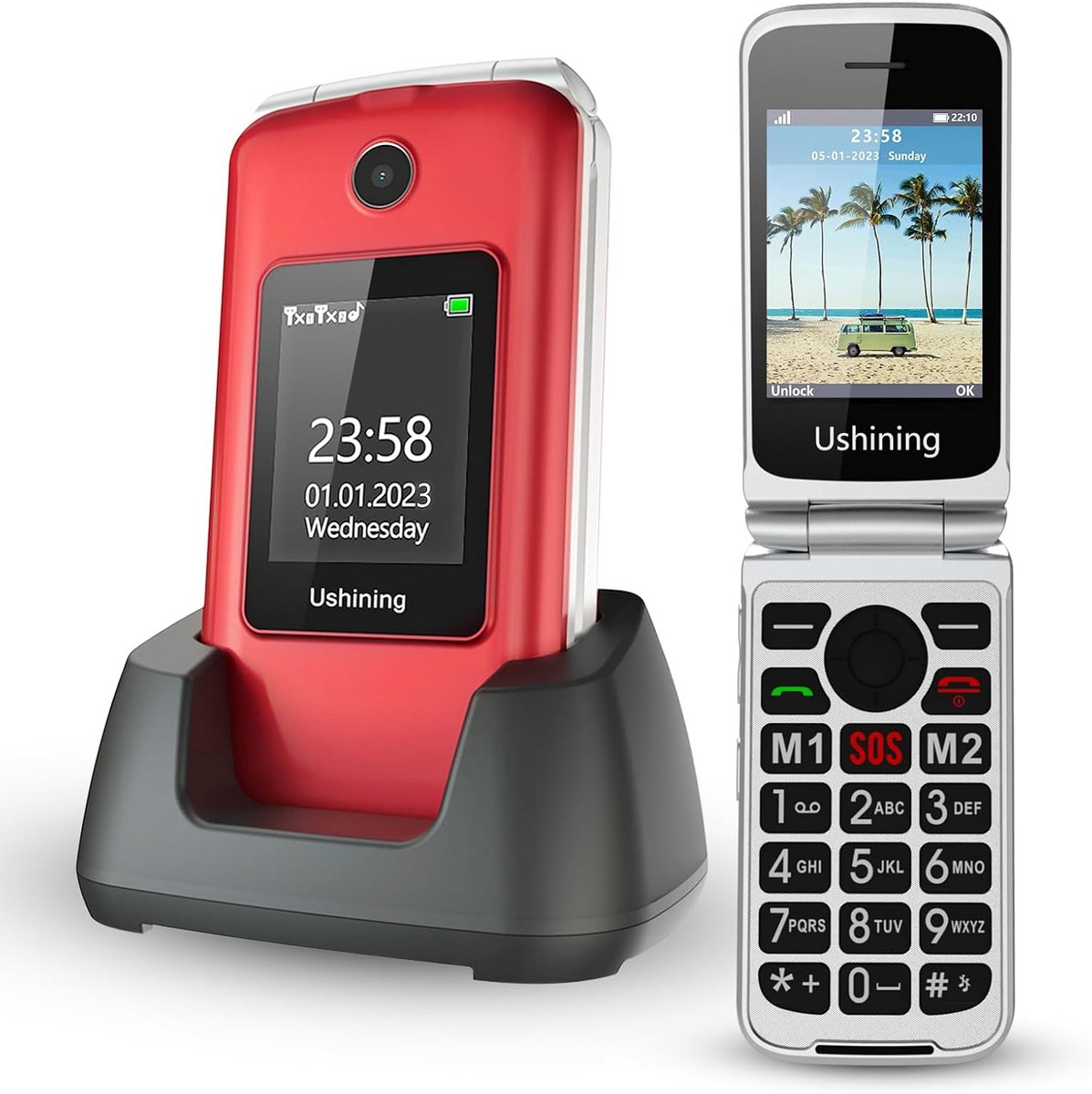 Senioren Mobiele Telefoon Klapmodel Zonder Abonnement met Grote Toetsen en Oplaadstation