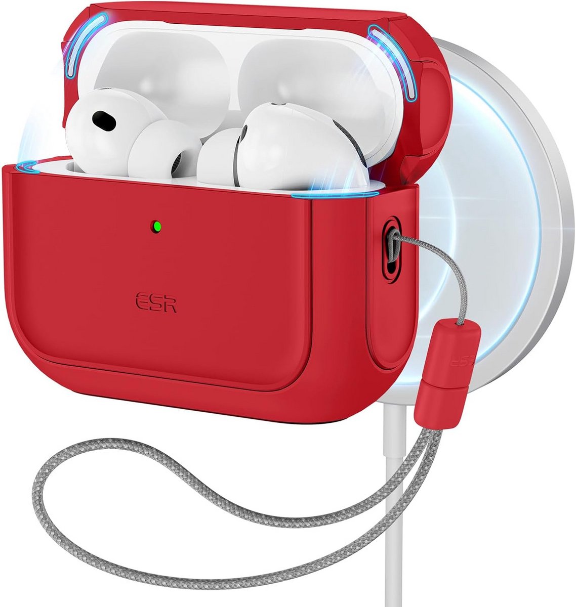 Beschermhoes voor AirPods Pro 3e Generatie (2025) - Duurzame Case met Koord en MagSafe Compatibiliteit - Rood