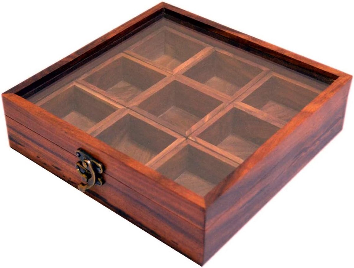 Houten Kruidenpot Set met 9 Compartimenten - Massief Hout