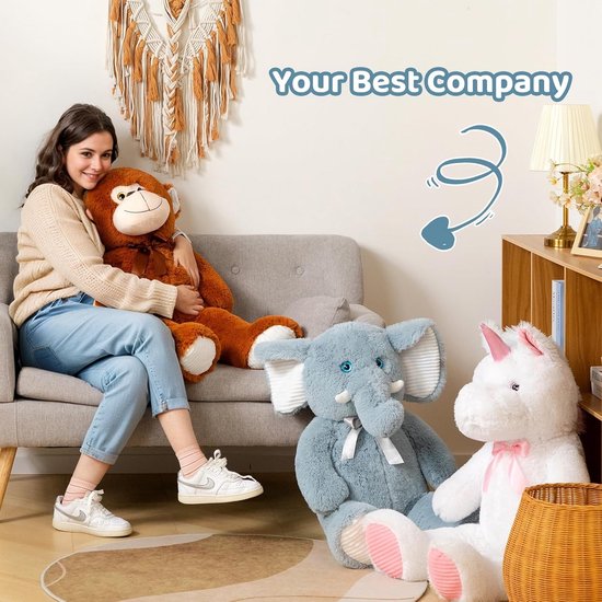Extra Grote Pluche Olifant Knuffel met 3D Blauwe Ogen, 100 cm Zacht Speelgoed — afbeelding 3