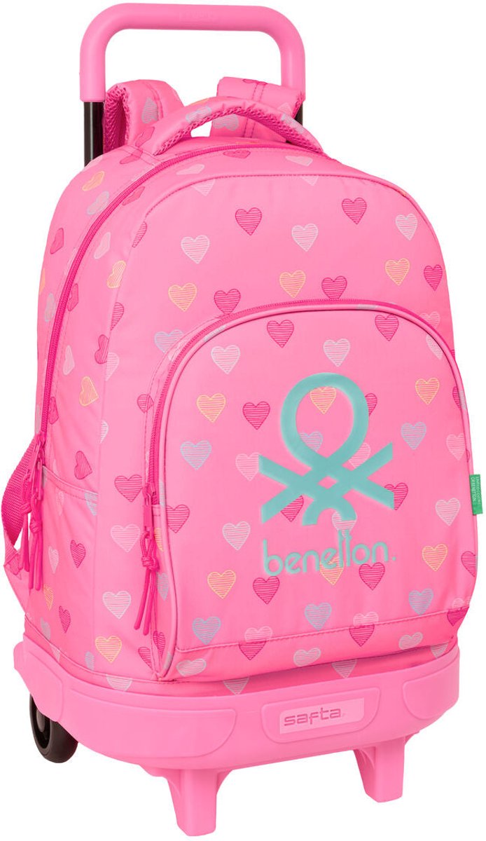 Schoolrugzak met Wielen Benetton Heart Roze 33 x 45 x 22 cm