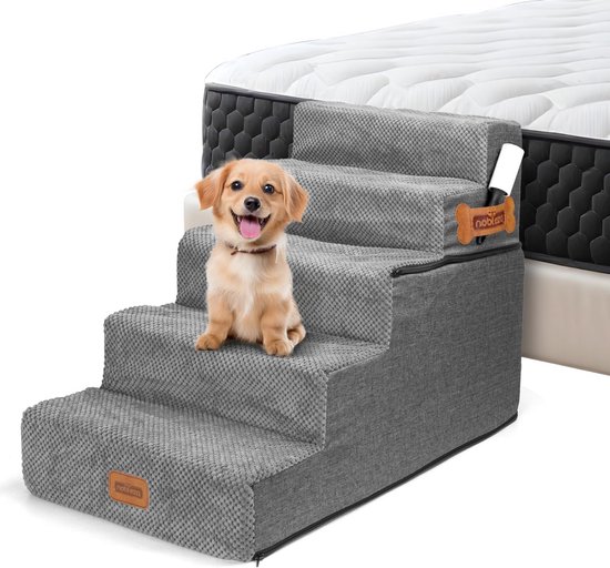 Nobleza Hondentrap, helling voor honden, huisdieren, schuim, 4 treden met pluisroller, ladder voor kleine honden en katten, klimmen naar bed