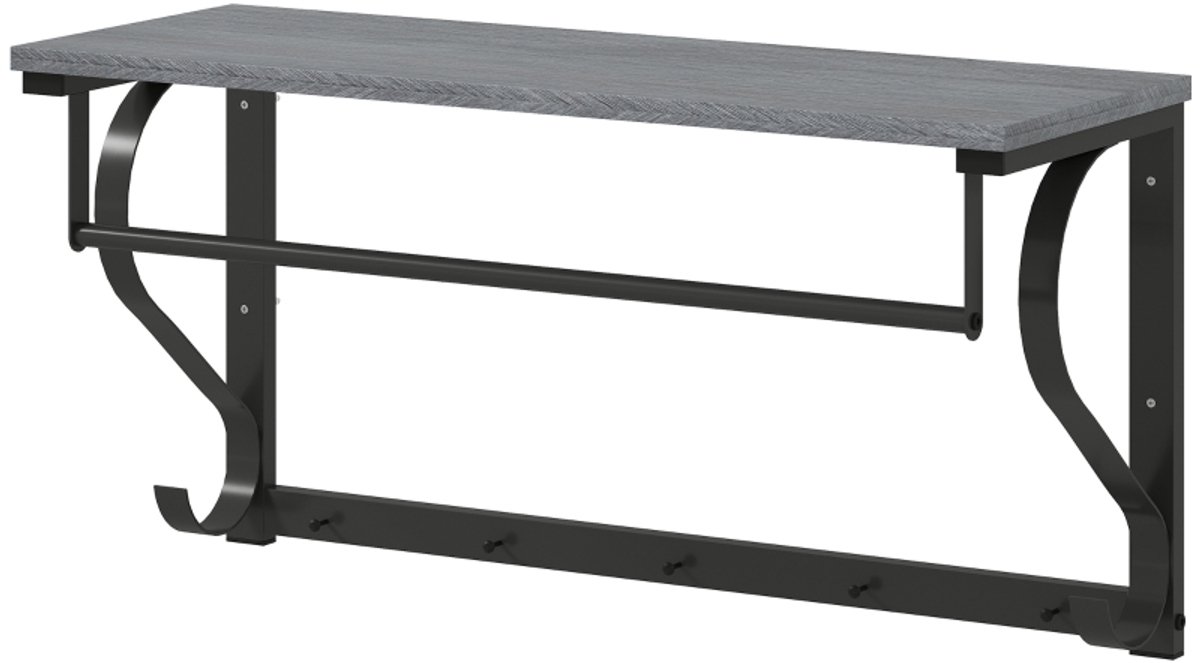Wandgarderobe - 5 Haken + Bovenvak - Multifunctioneel - Metaal - Grijs