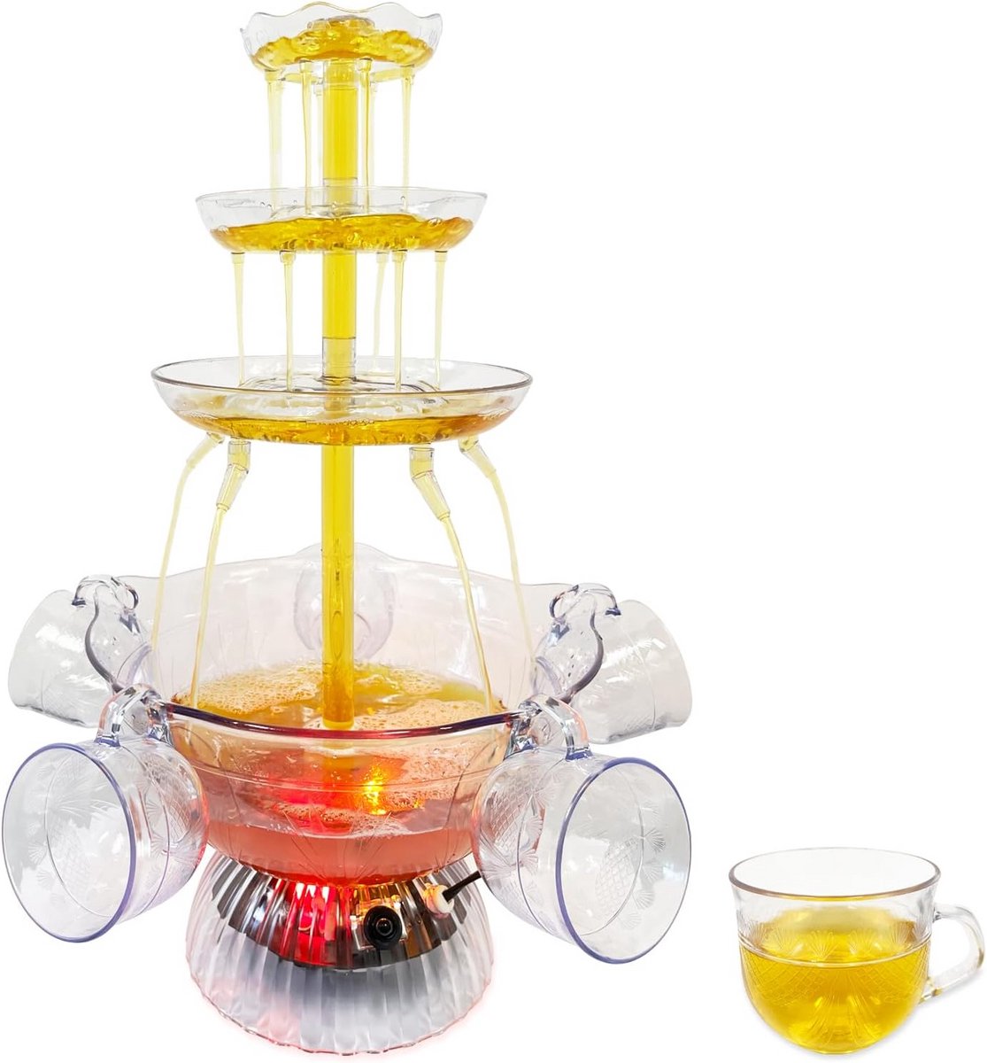 Luxe 3-Traps Verlichte Drankenfontein met 5 Bekers - 3.8L Capaciteit voor Feestjes