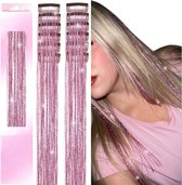 12 pièces Extensions de cheveux avec paillettes - clip-on pour un port facile, scintillant et frappant - extensions de cheveux brillantes - accessoires de cheveux festifs - 33*6,5*0,7 cm - adapté au coiffage festif - rose
