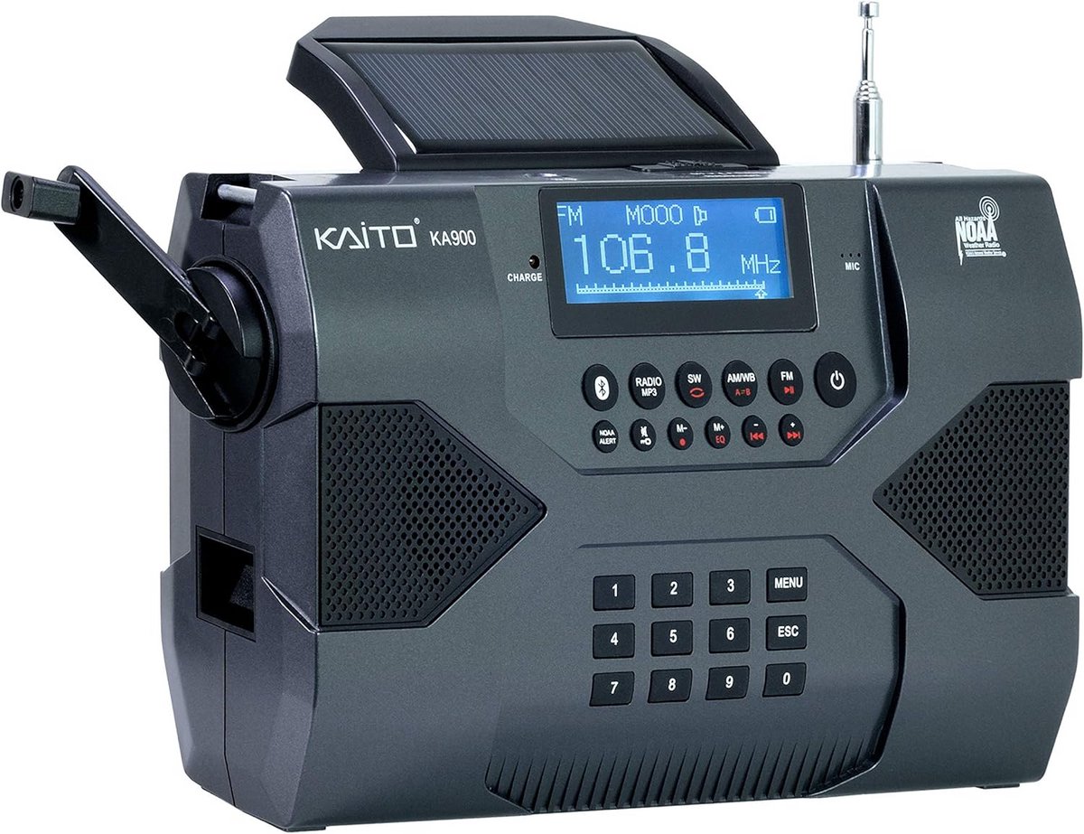 Noodradio met Oplaadbare Dynamo, Zonnepaneel en Bluetooth voor Weeralarm