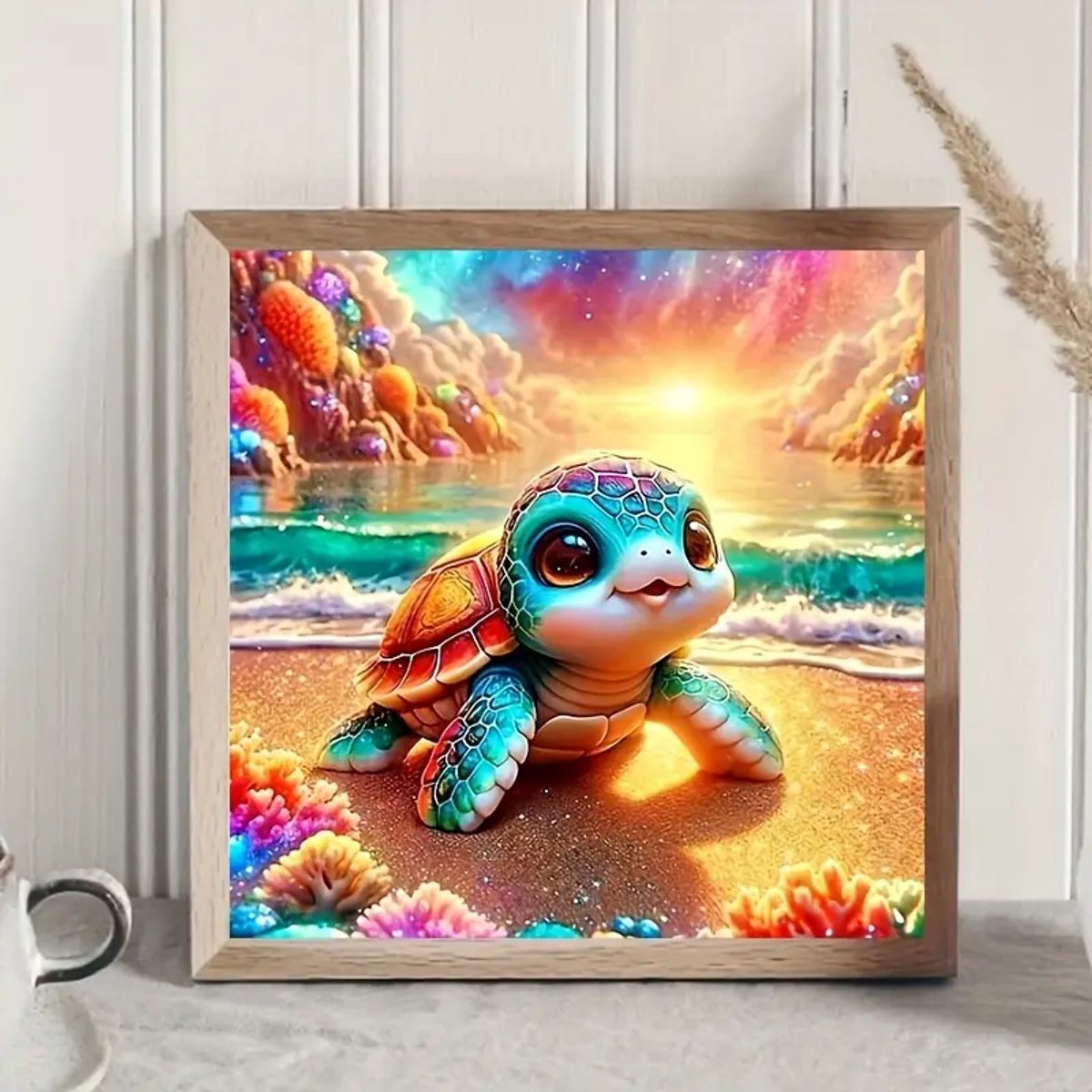 5D Diamond Painting Schildpad op het Strand - 30x30 cm - Complete DIY Set voor Volwassenen & Kinderen - Inclusief Gereedschap & Ronde Steentjes - Rustgevende Mozaïek Kunst voor Thuis - Creatieve Hobby & Wanddecoratie - Perfect als Cadeau Idee — afbeelding 6