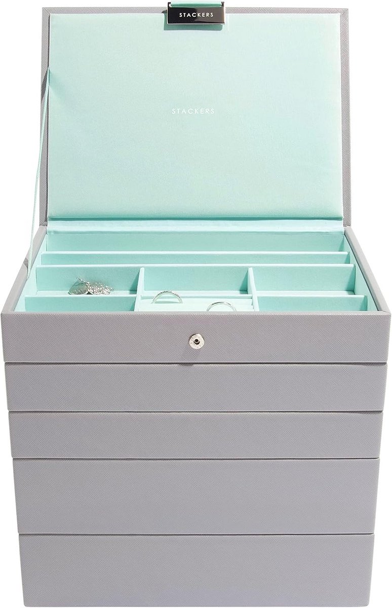 Middelgrote Sieradendoos Set van 5 in Duifgrijs en Mintgroen | Organiser voor Juwelen en Accessoires