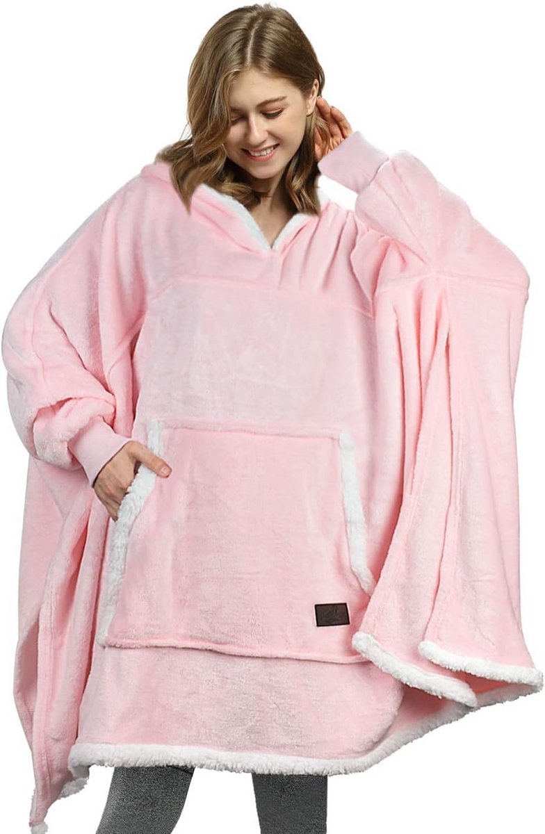 Oversized Poncho Hoodie Deken met Mouwen - Warme en Pluizige Draagbare Trui