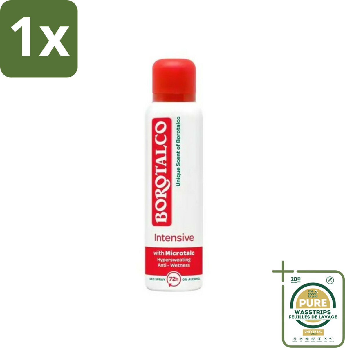 1 x Borotalco Deospray Intensive 150 ml- Deodorant Spray - Zweetvermindering - Anti-geur - Talc - Super Absorberend