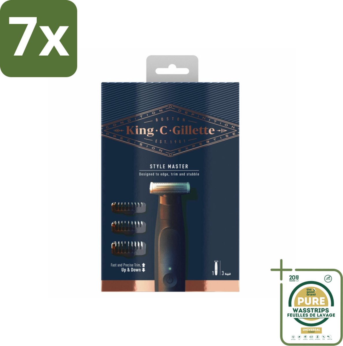7 x King C. Gillette - Stoppelbaardtrimmer - Style Master - Met 3 Navulmesjes - Grootverpakking - Stoppelbaardtrimmer - Barttrimmer - Draadloze Trimmer - 4D Mes - Kammen Instellen