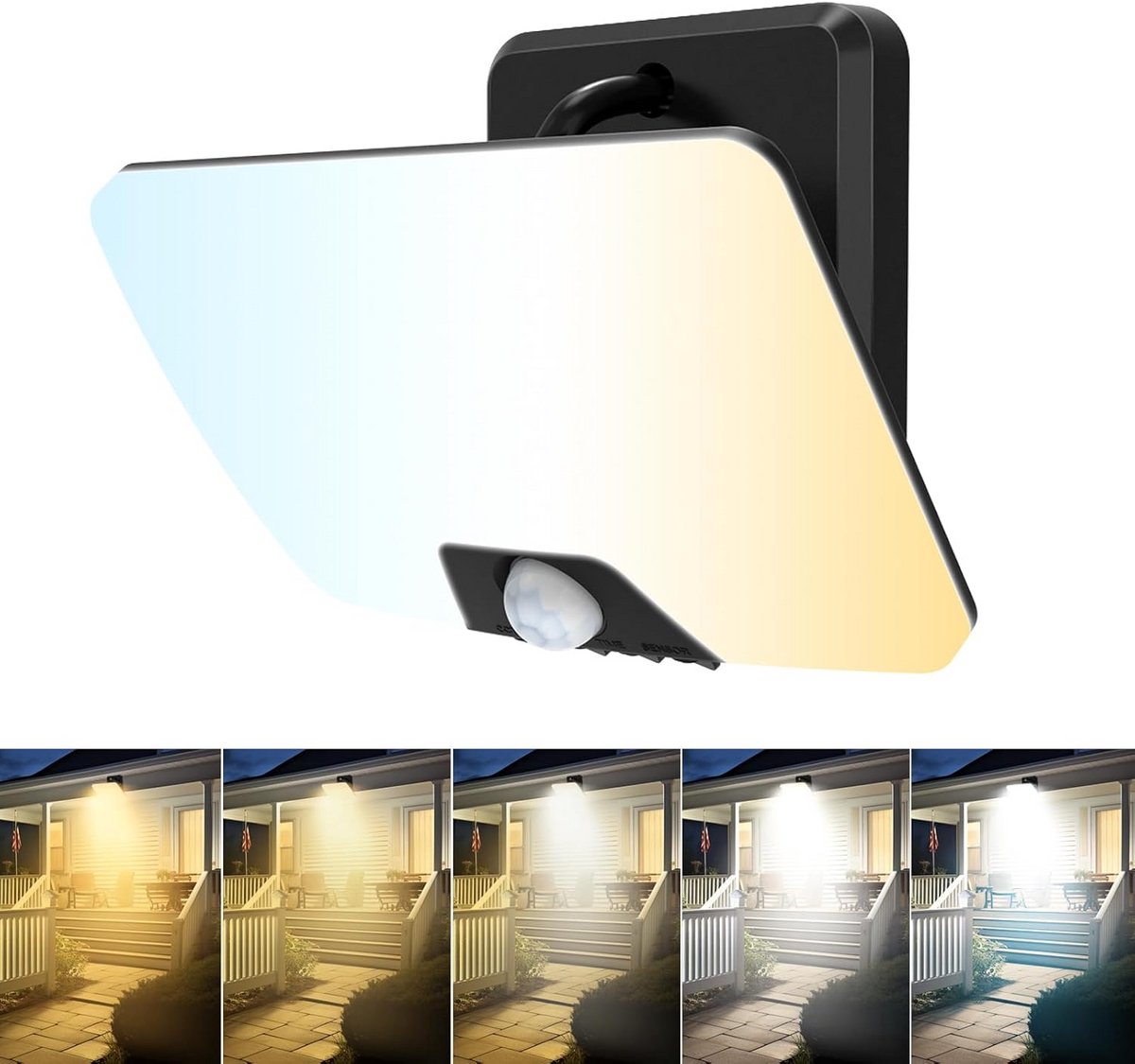 Waterdichte LED Buitenlamp met Bewegingsmelder - 24W Zoombaar - Instelbare Kleurtemperatuur (Warm/Neutraal/Koud Wit)