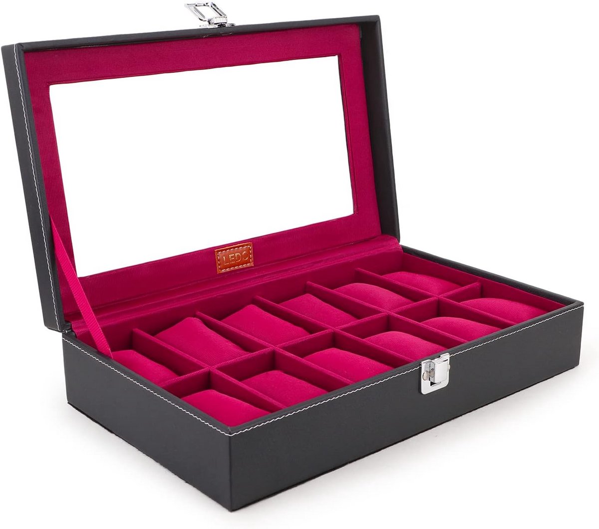 Horloge Opbergdoos voor 12 Horloges met Transparant Deksel en Lederen Afwerking