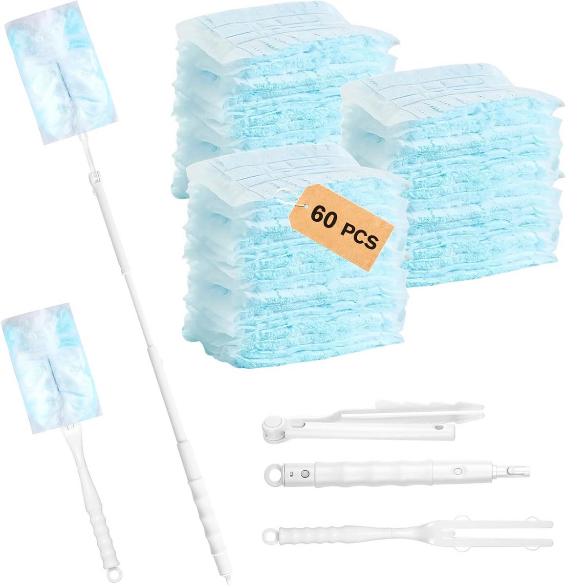 Set van 60 Stofwissers Navuldoekjes Inclusief Telescopische Stofdoek Houder