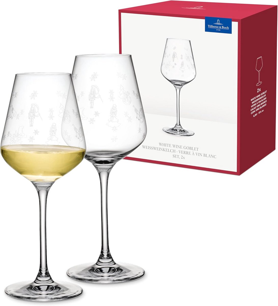 Set van 2 Witte Wijnglazen Kristal 227 mm - Feestelijk Design