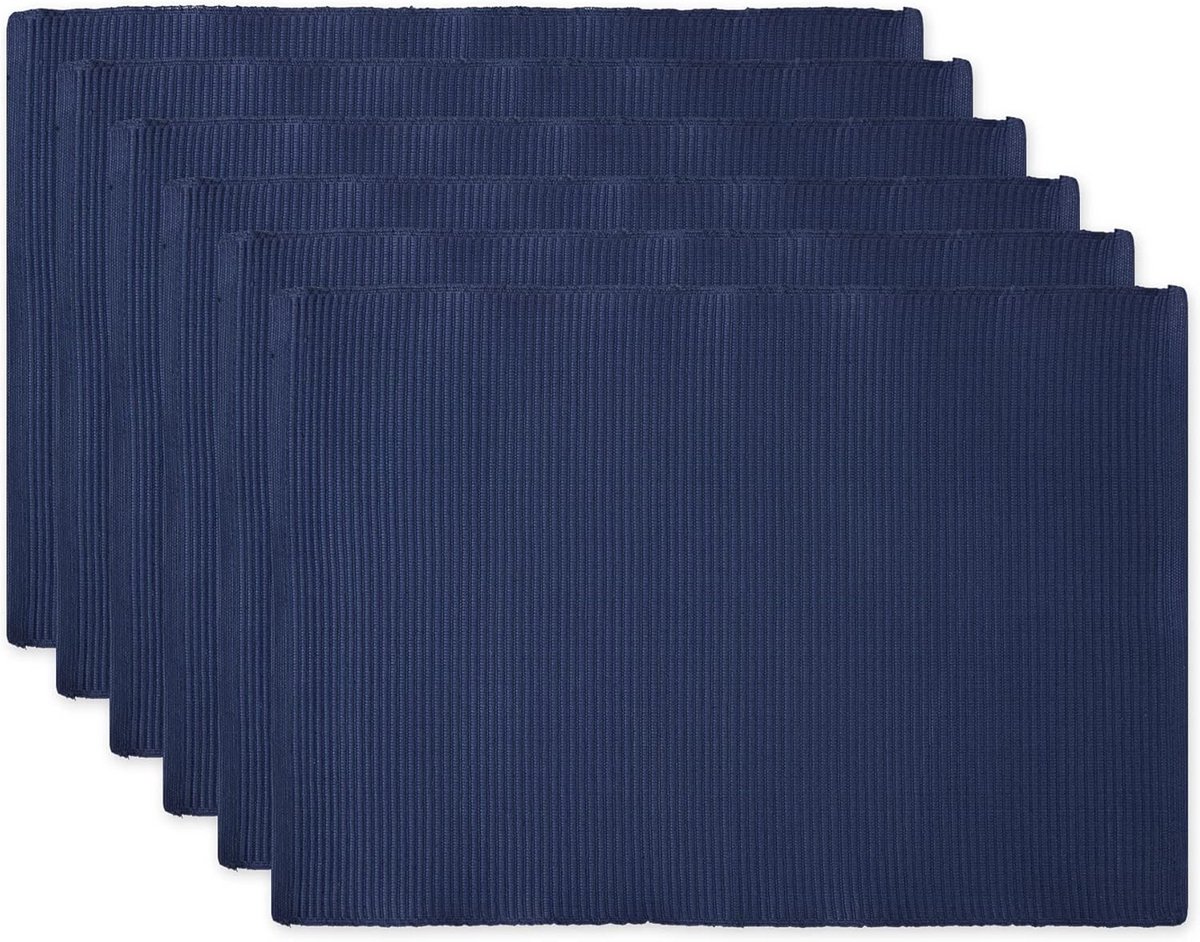 Set van 6 Geribbelde Placemats 100% Katoen - 13x19 cm - Nautisch Blauw