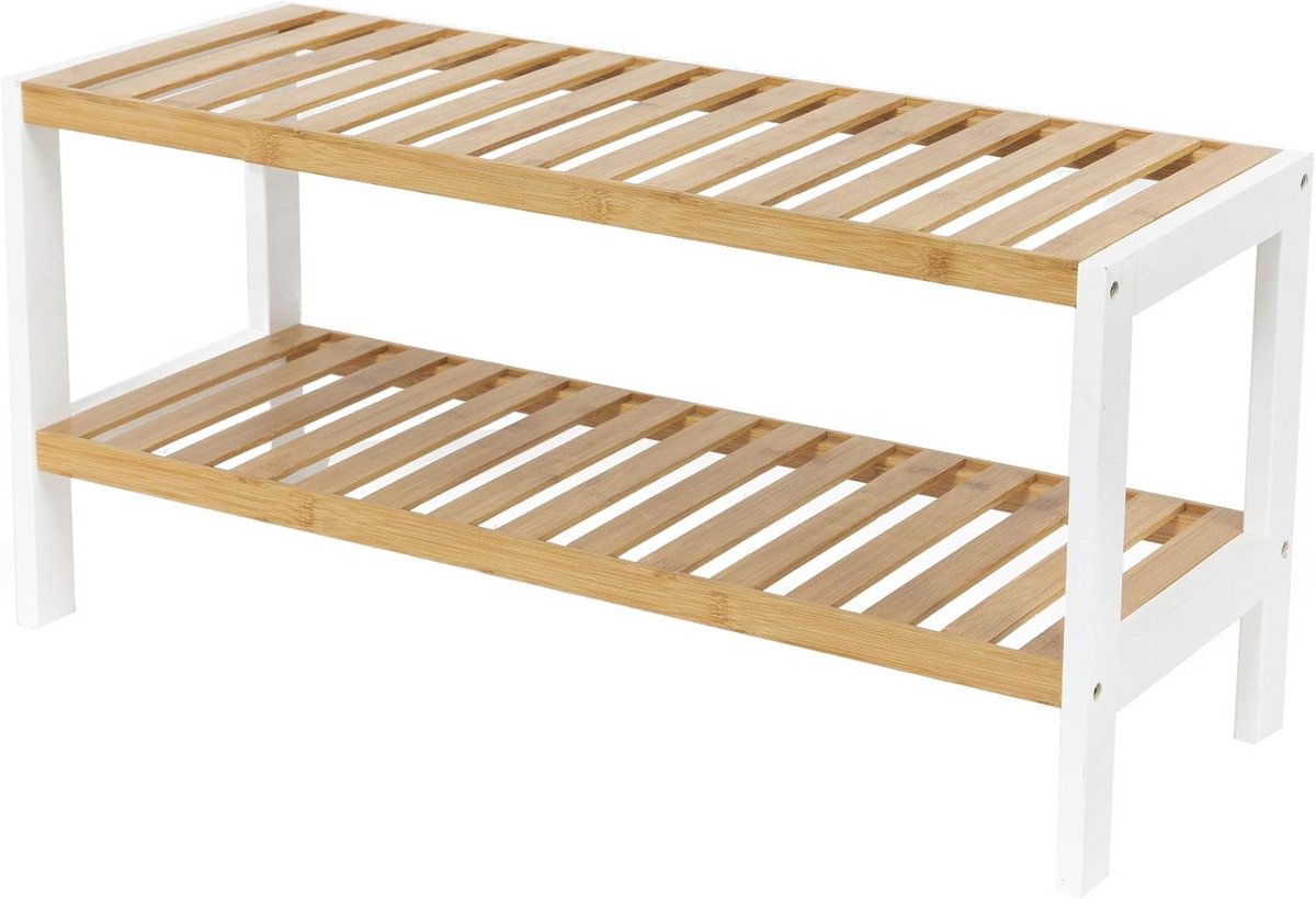 Stabiele Bamboe Schoenenrek met Wit MDF - Compacte Schoenopberger voor Hal of Slaapkamer