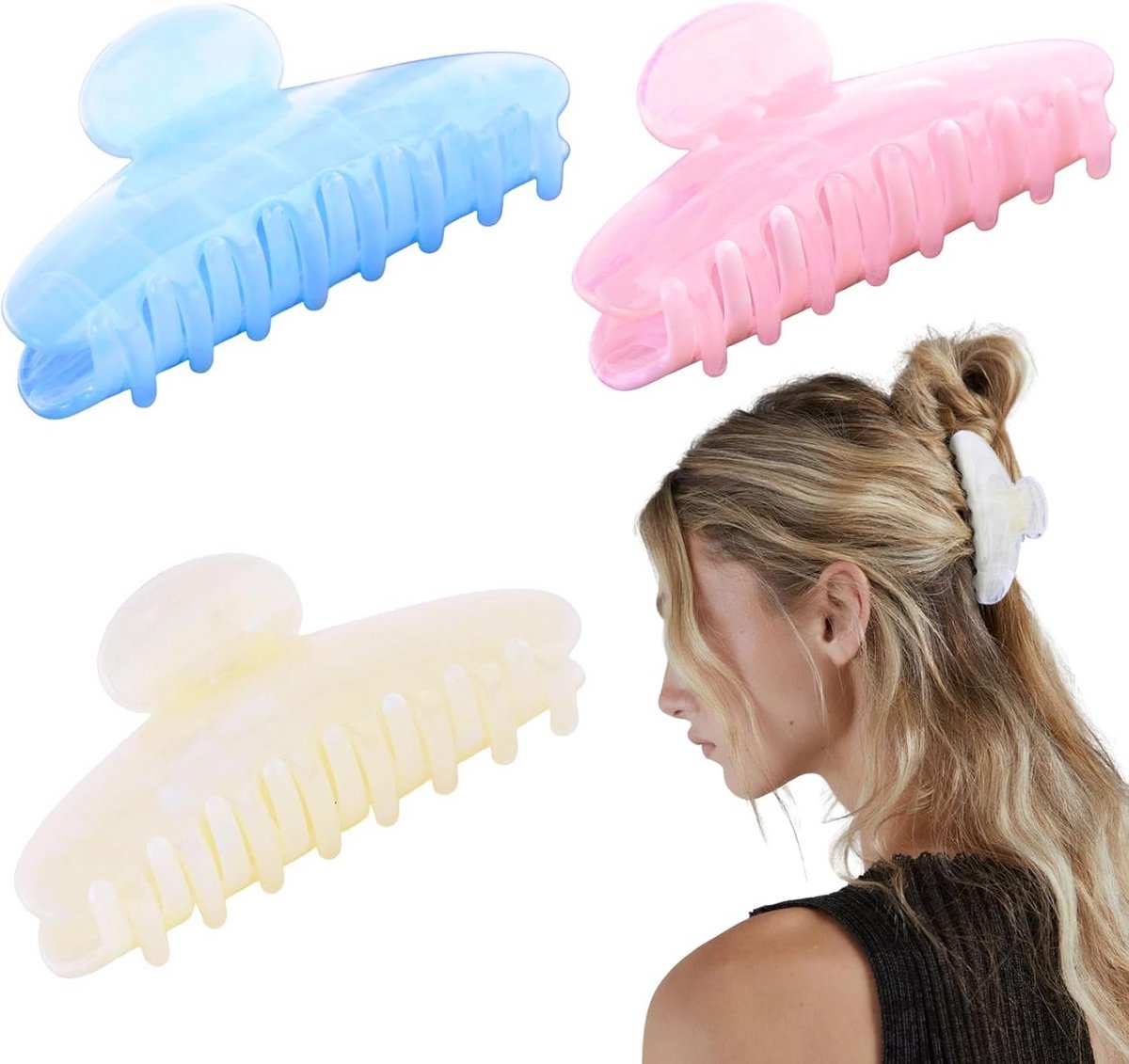 3x Medium Acryl Klauwclips voor Dames - Antislip Pastel Haaraccessoires