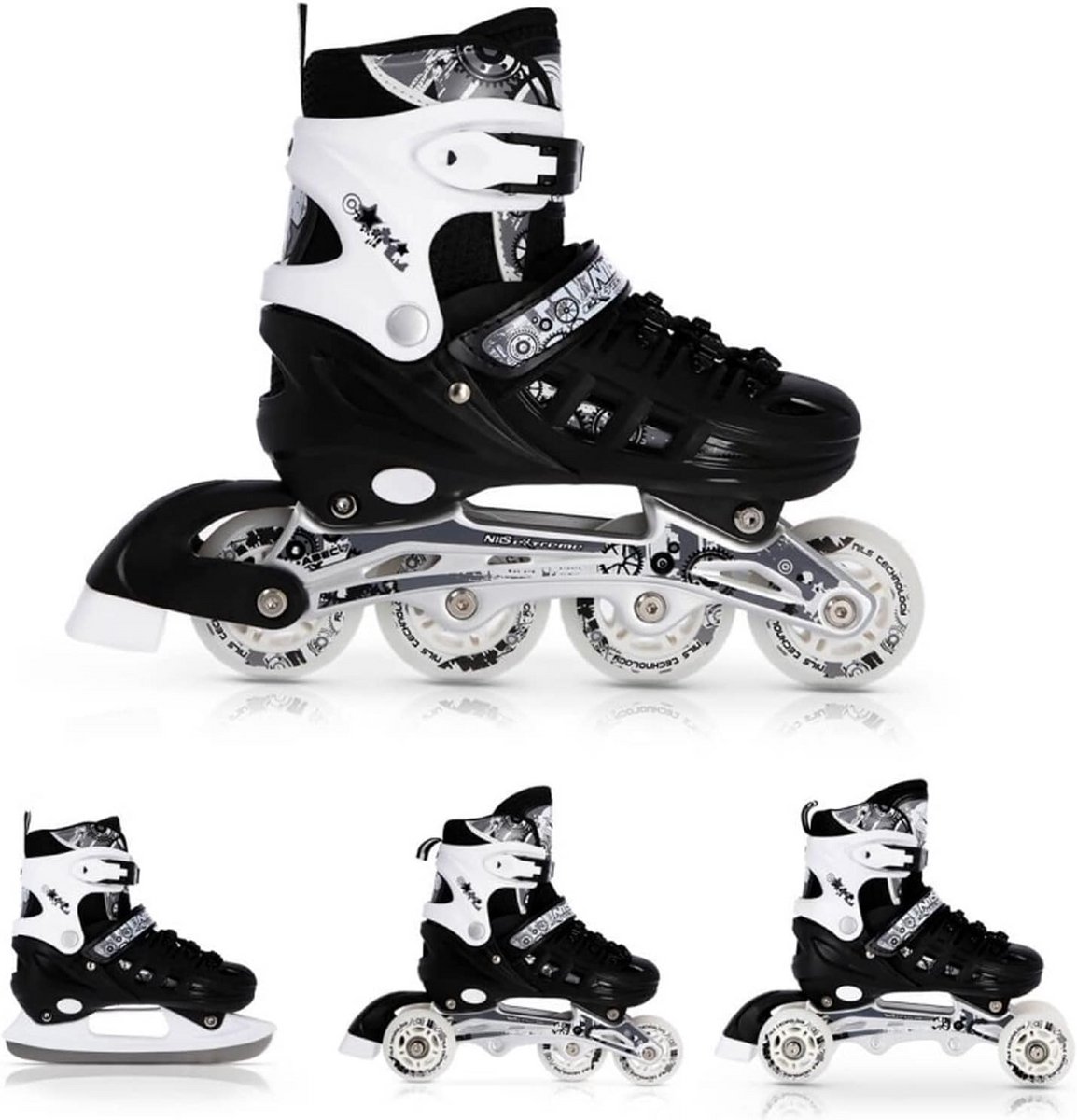 Verstelbare 4-in-1 Inline Skates voor Kinderen en Volwassenen - IJsschaatsen en Skeelers