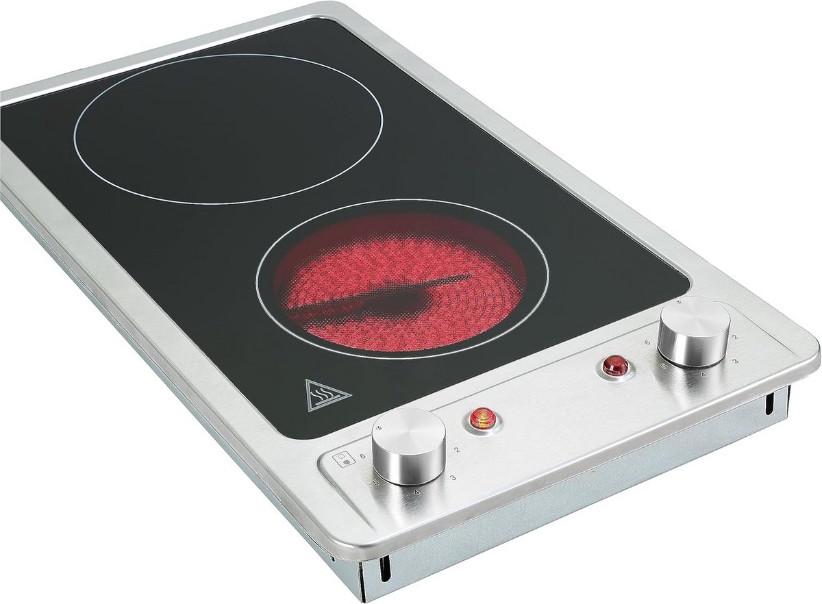 Inbouwkookplaat Domino Keramisch 2 Pitten 30cm Breed Restwarmte-indicator