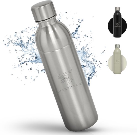 Luckymoose RVS Drinkfles 0,75L Infinity - Geschikt voor SodaStream Bruiswatertoestel - Waterfles voor Bruiswater Machine - Herbruikbaar - Zilver