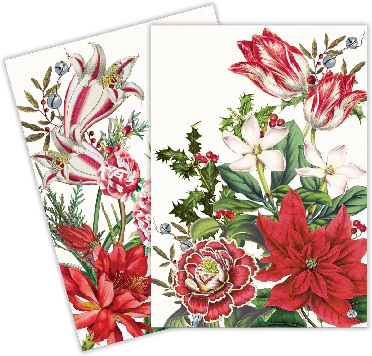 Set van 2 Keukendoeken Katoen met Kerstbloemen Print - Absorberend en Decoratief