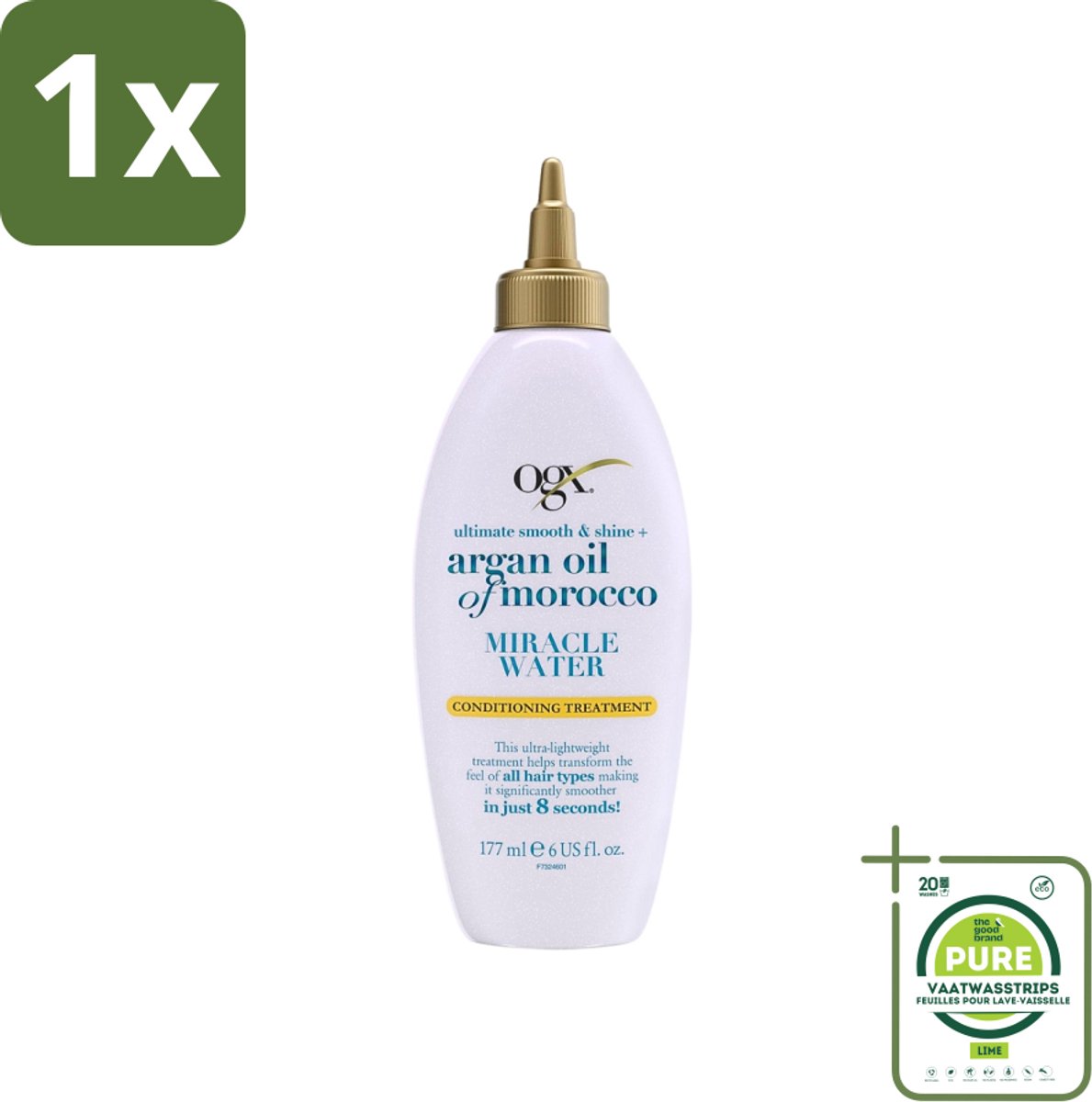 1 x OGX - Argan Oil of Morocco - Miracle Water - Lichtgewicht Hydratie - 177 ml - Argan Olie Haar - Hydraterende Spray - Leave-in Conditioner - Haar Glans - Haar Verzorging