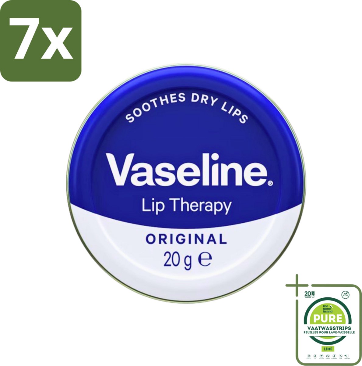 7 x Vaseline - Original - Lip Therapy - Beschermend - 20 g - Grootverpakking - Vaseline - Lippenbalsem - Lippenverzorging - Droge Lippen - Bescherming Lippen