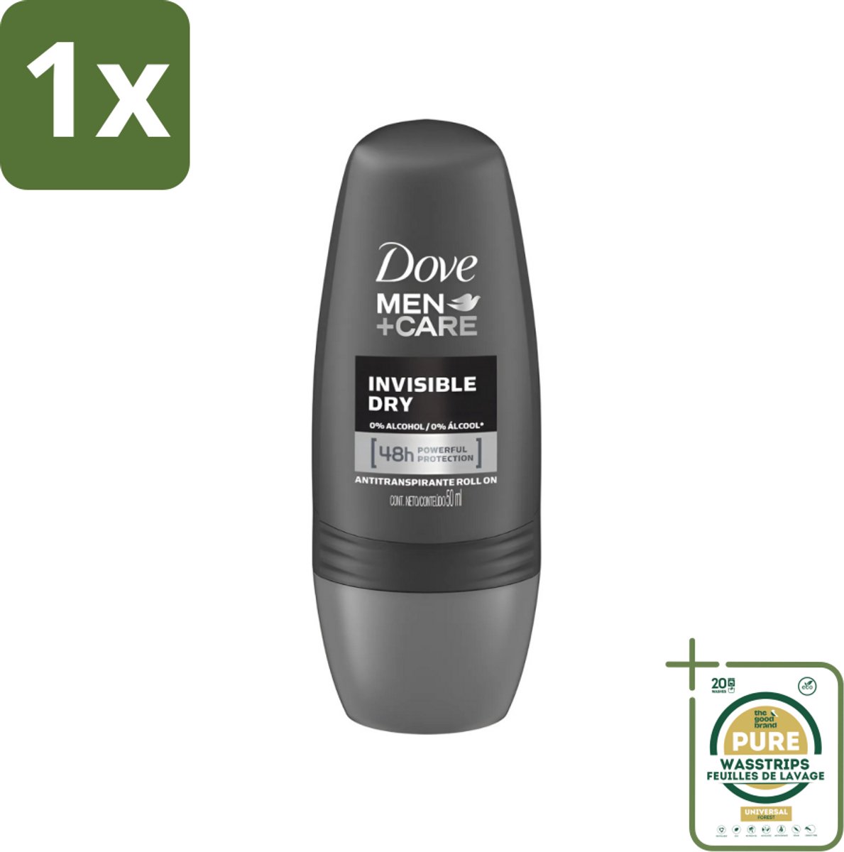 1 x Dove - Deodorant - Roll-on Men Care Invisible Dry - Voor een droge huid - 50 ml- Dove Men+Care Invisible Dry - Deodorant Roll-on - Anti-transpirant - Droge Huid - Witte Strepen