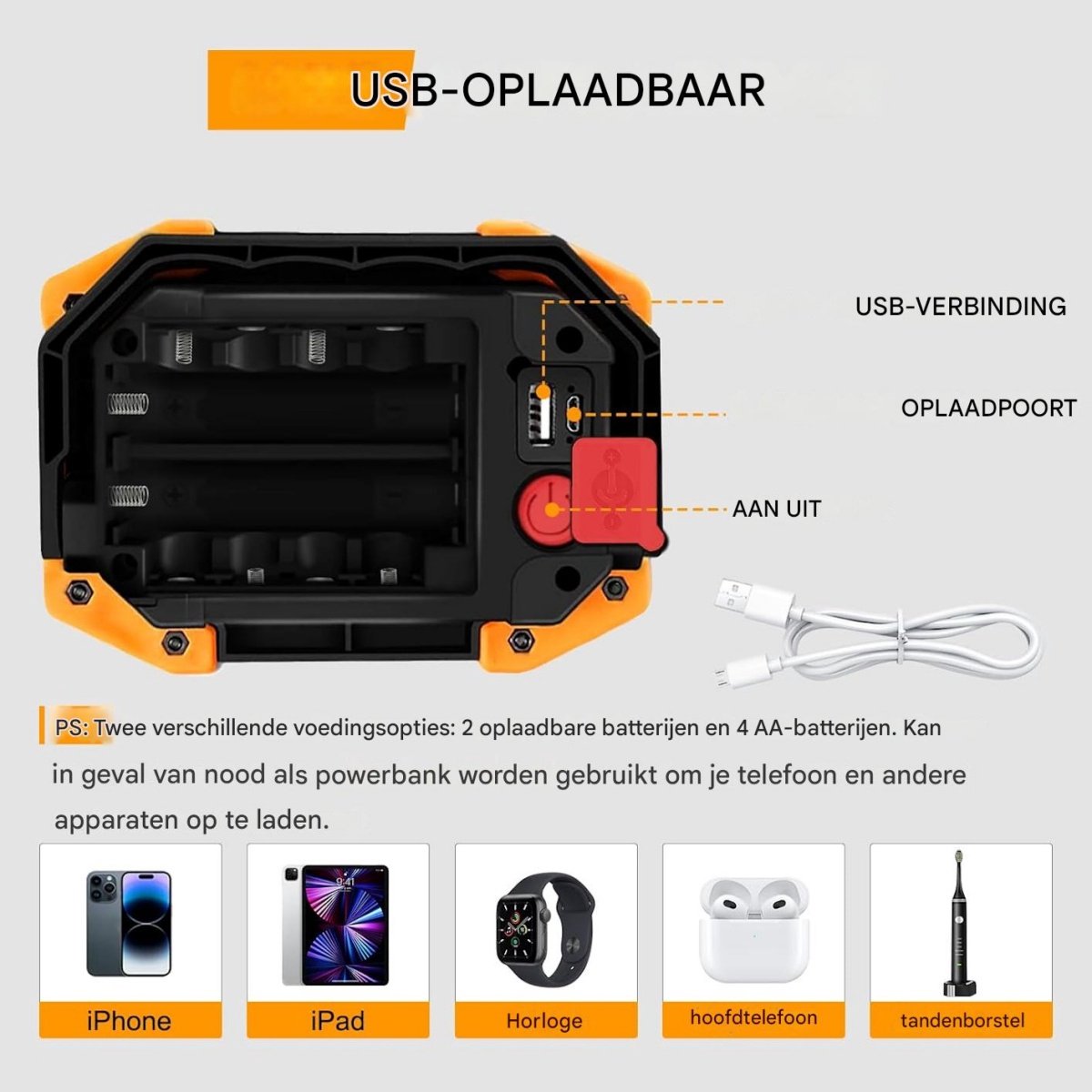GELLDG Oplaadbare LED-schijnwerpers - 2 stuks - 30W - Superheldere werklampen van 1500 lumen - Waterdichte COB-werklampen - USB-campinglampen - Geschikt voor garages, kamperen, vissen en noodreparaties op bouwplaatsen — cadeau in Sport & Outdoor - foto 2