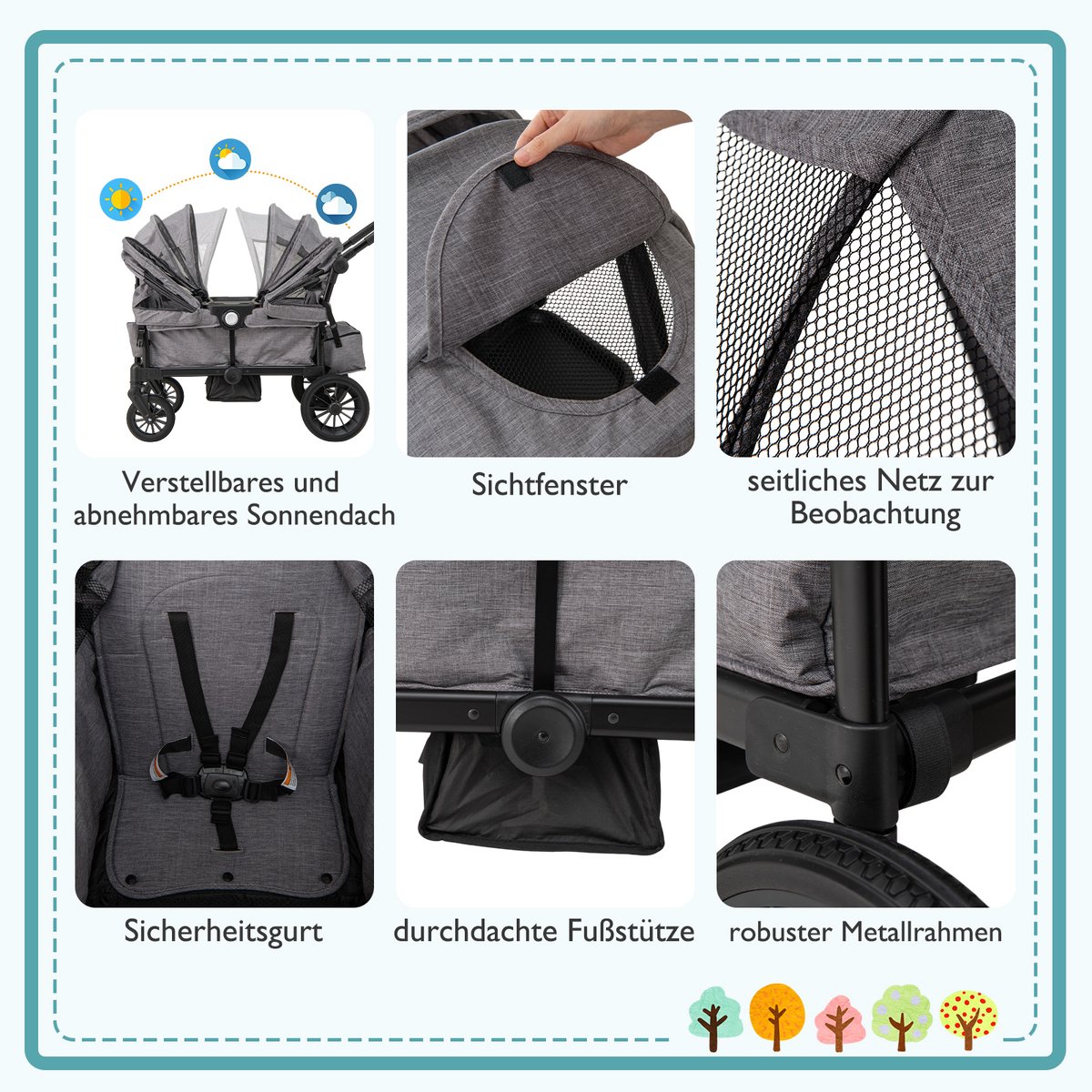 FDS Dubbele Kinderwagen Inklapbaar met Verstelbare Handgreep - afbeelding 2