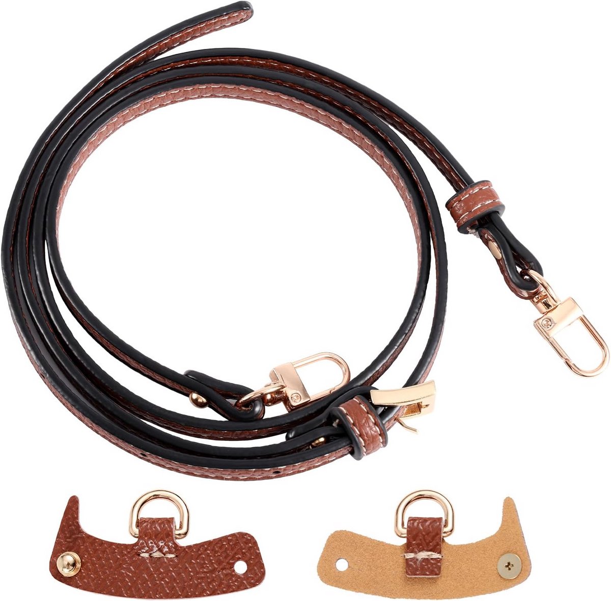 Verstelbare Leren Schouderband Bruin - Vervangende Crossbody Band met Adapters voor Handtas en Portemonnee