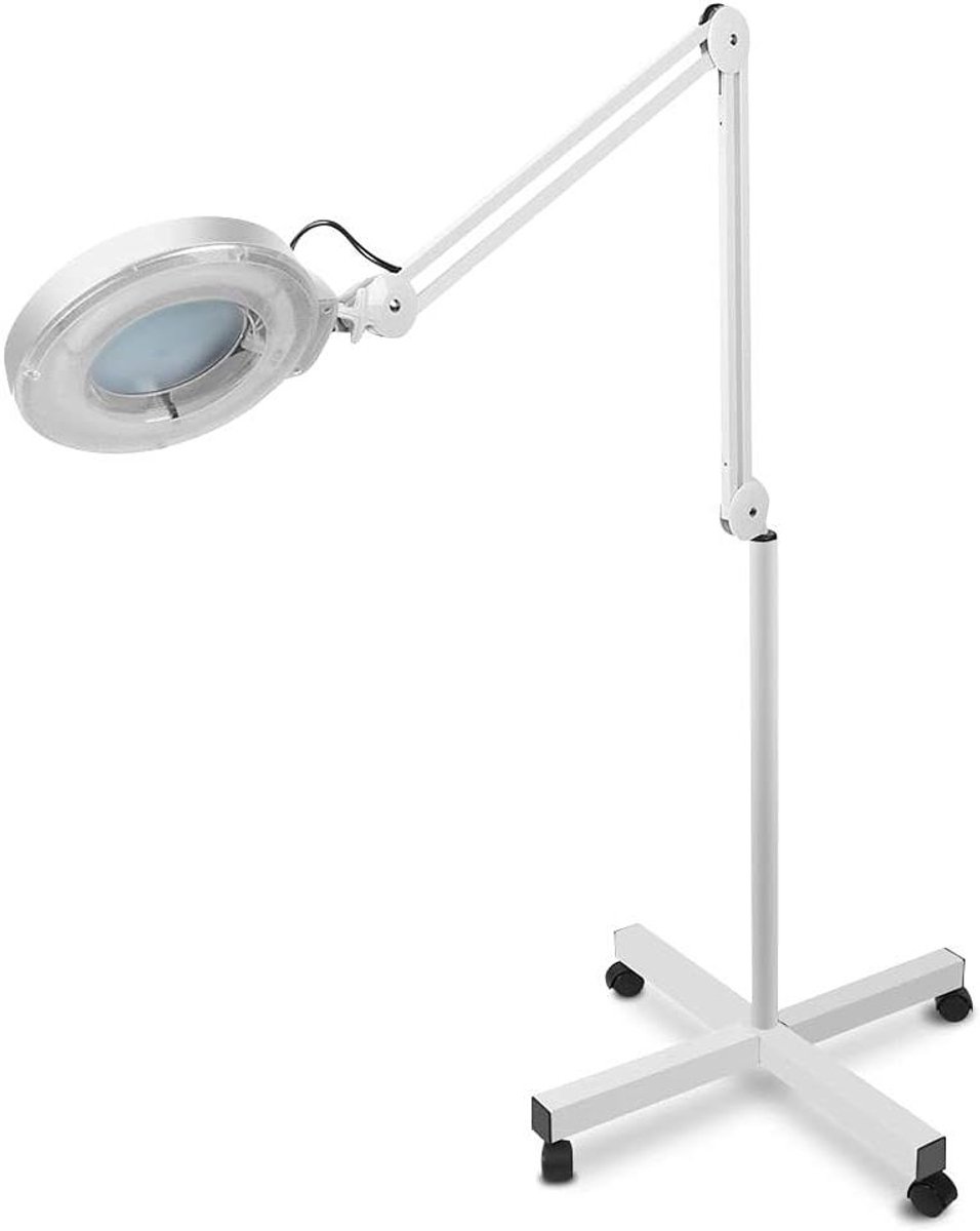 Provento - Vergrootglas Lamp Vloerlamp met Verstelbare Dioptrie voor Schoonheidssalon en Make-up - Met Zwenkwielen