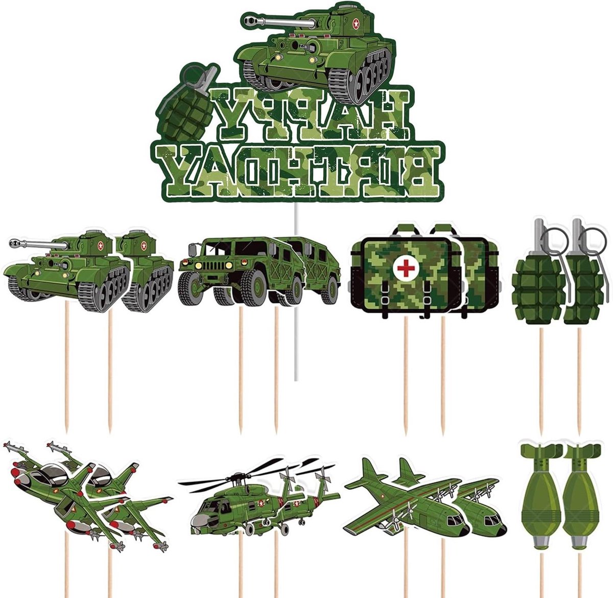 Provento - Camouflage taartdecoraties set voor militair themafeest (17 stuks)