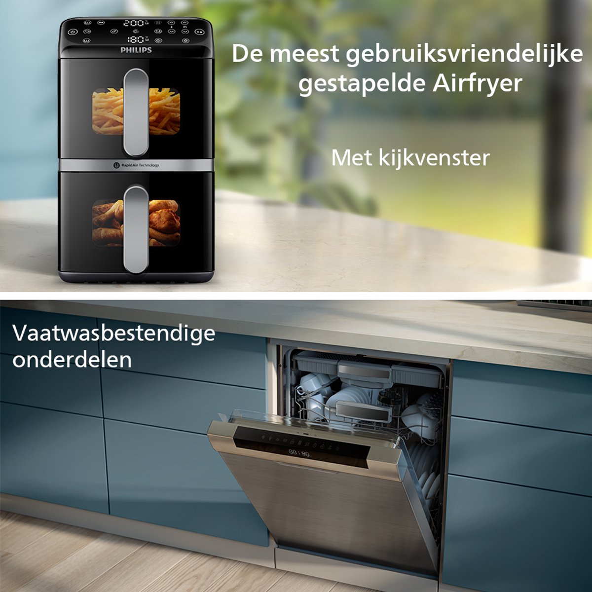 Philips 4000 Series Dual-Stacked Dubbele Airfryer – NA461/00 - 2 Lades (Sync) – 10 L – Tot 6 Personen – Bespaart 45% Ruimte — afbeelding 7