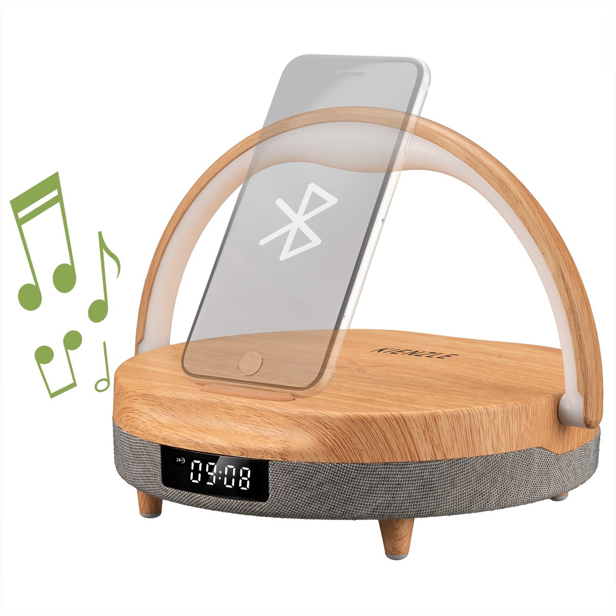 Kienzle Wekker - LED - Bluetooth®-Luidspreker - Draadloos Oplaadstation - Houtlook