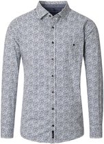 CASA MODA Sport casual fit overhemd - popeline - wit - donkerblauw en lichtblauw dessin