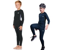 MEETYOO thermisch ondergoedset voor kinderen, huidvriendelijk sportondergoed basislaag winterski-jachtuitrusting voor jongens meisjes-zwart-Zwart-XL