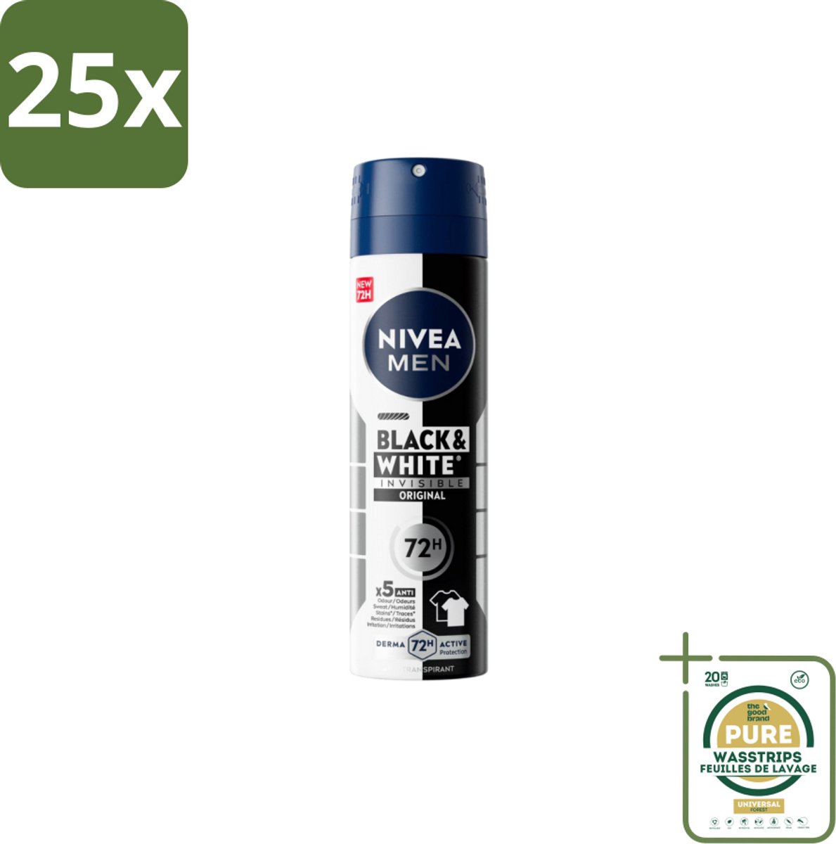 25 x NIVEA MEN – Deodorant spray – Invisible for Black & White – 150 ml - Grootverpakking - Koffie - Koffiezetapparaat - Koffiezetapparaat