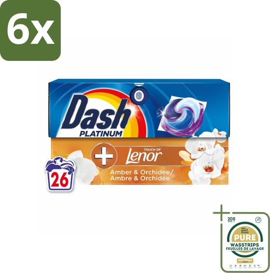 Dash – Capsules de lessive – 4in1 Pods Amber & Orchidée – 26 capsules - Emballage économique - 6 pièces - Parfum frais - Nettoyage
