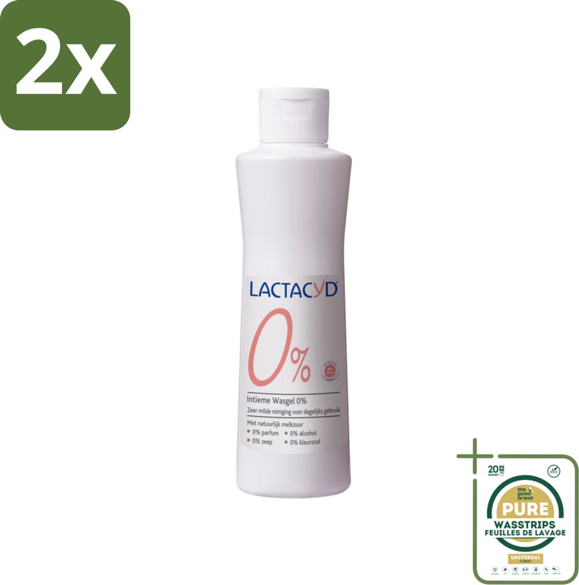 Lactacyd – 0% – Milde Wasgel – 250 ml - Voordeelverpakking - 2 stuks - PH-vriendelijk - Zeepvrij