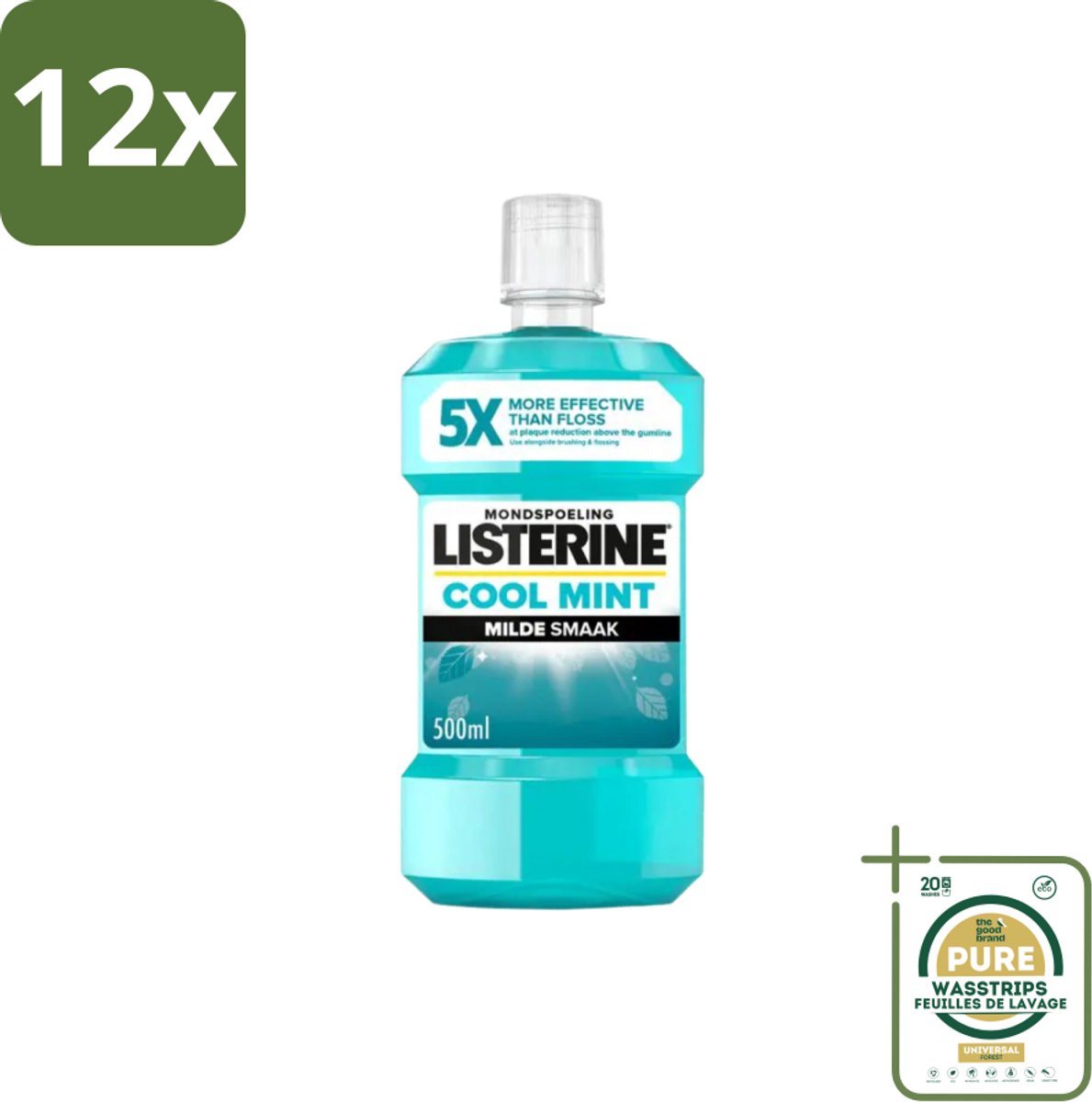 Listerine – Mondwater – Cool Mint – Milde smaak zonder alcohol – 500 ml - Voordeelverpakking - 12 stuks - Tandplak - Tandvlees