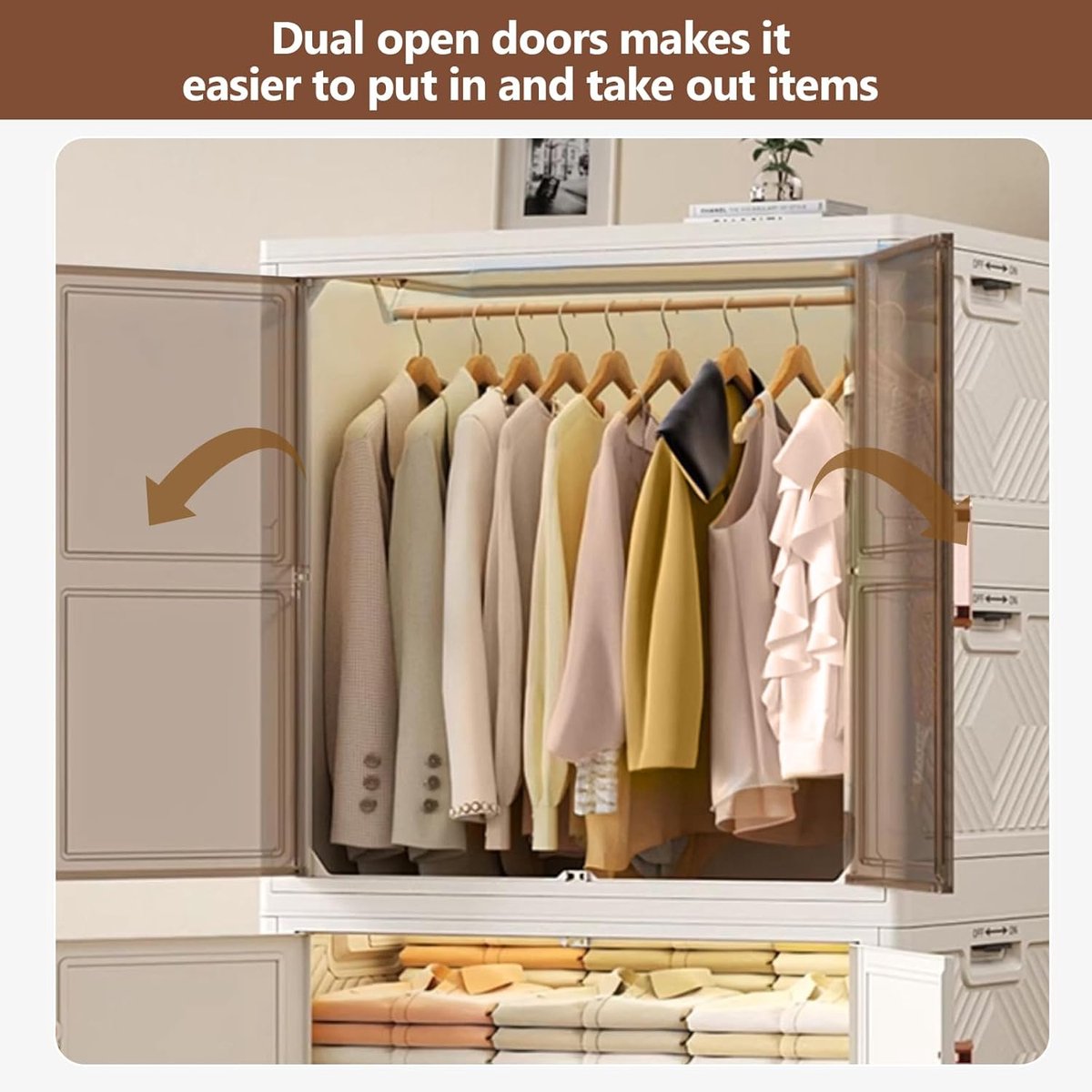 Opvouwbare Kledingkast Grote Draagbare Kast - Draagbare Kast Dubbele Deuren, Hangstang - Medahomestore