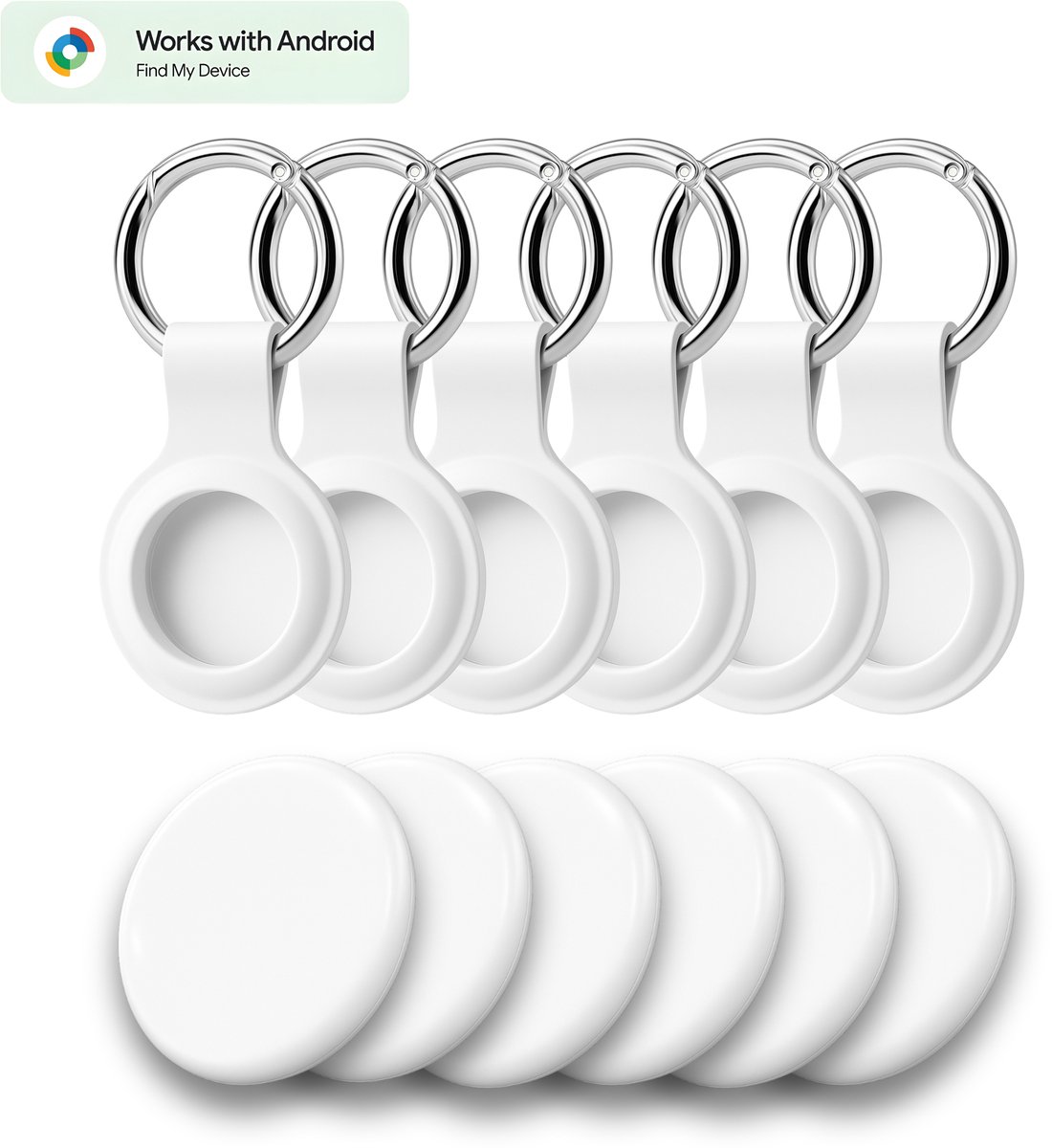 Bluetooth tracker geschikt voor Samsung - Inclusief sleutelhangers - Loshall - Werkt met Android Find My - Tracker voor Android - Waterdicht - 80 dB - Voordeelverpakking - Wit - 6 Pack