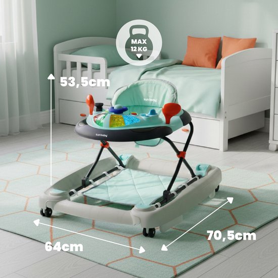 sun baby Loopstoel, baby walker vanaf 6 maanden, verstelbare hoogte, rubberen wielen - Blauw-Grijs van Sun Baby — afbeelding 5