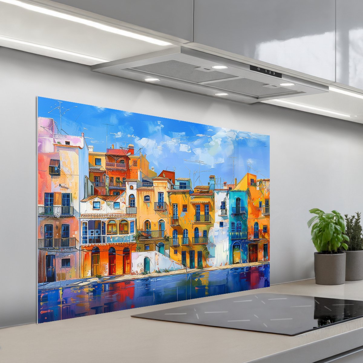 KitchenYeah Spatscherm 100x65 cm Zelfklevende achterwand Architectuur Kleurrijk Kunst Modern Keuken muurbeschermer Spatwand fornuis