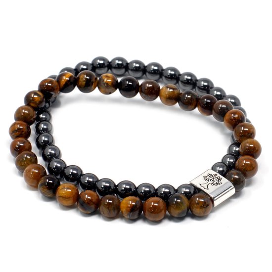 Bracelet double en pierre précieuse magnétique - Œil de tigre