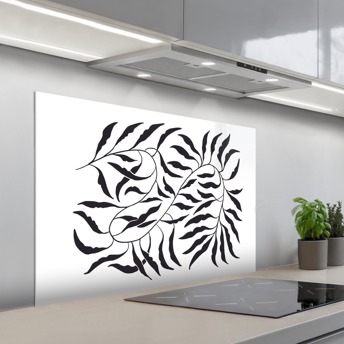 KitchenYeah Spatscherm 100x65 cm Zelfklevende achterwand Bladeren Planten Bohemian Wit Abstract Keuken muurbeschermer Spatwand fornuis