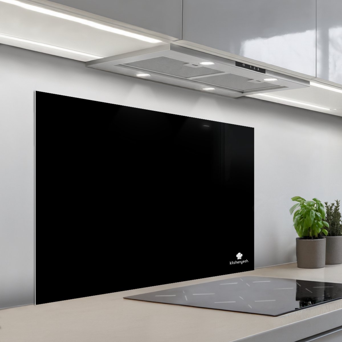 KitchenYeah Spatscherm 100x65 cm Zelfklevende achterwand Zwart Effen Merk Keuken muurbeschermer Spatwand fornuis
